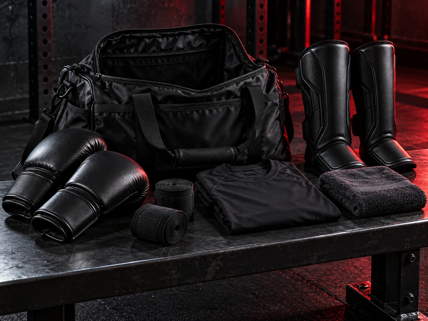 A carefully organized combat-sports training kit