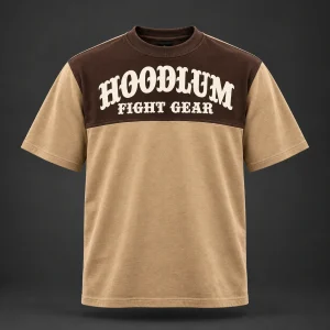 Arena Contrast Tee — Camel / Espresso — Front view (AI demo concept)