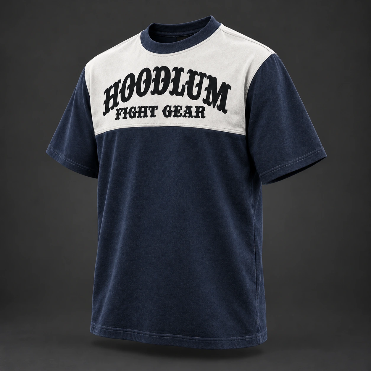 Arena Contrast Tee — Midnight / Ice — Three-quarter view (AI demo concept)