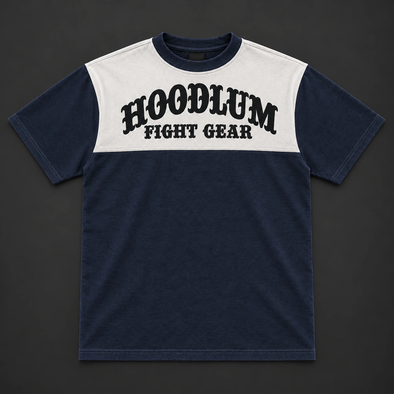 Arena Contrast Tee — Midnight / Ice — Flat-lay view (AI demo concept)