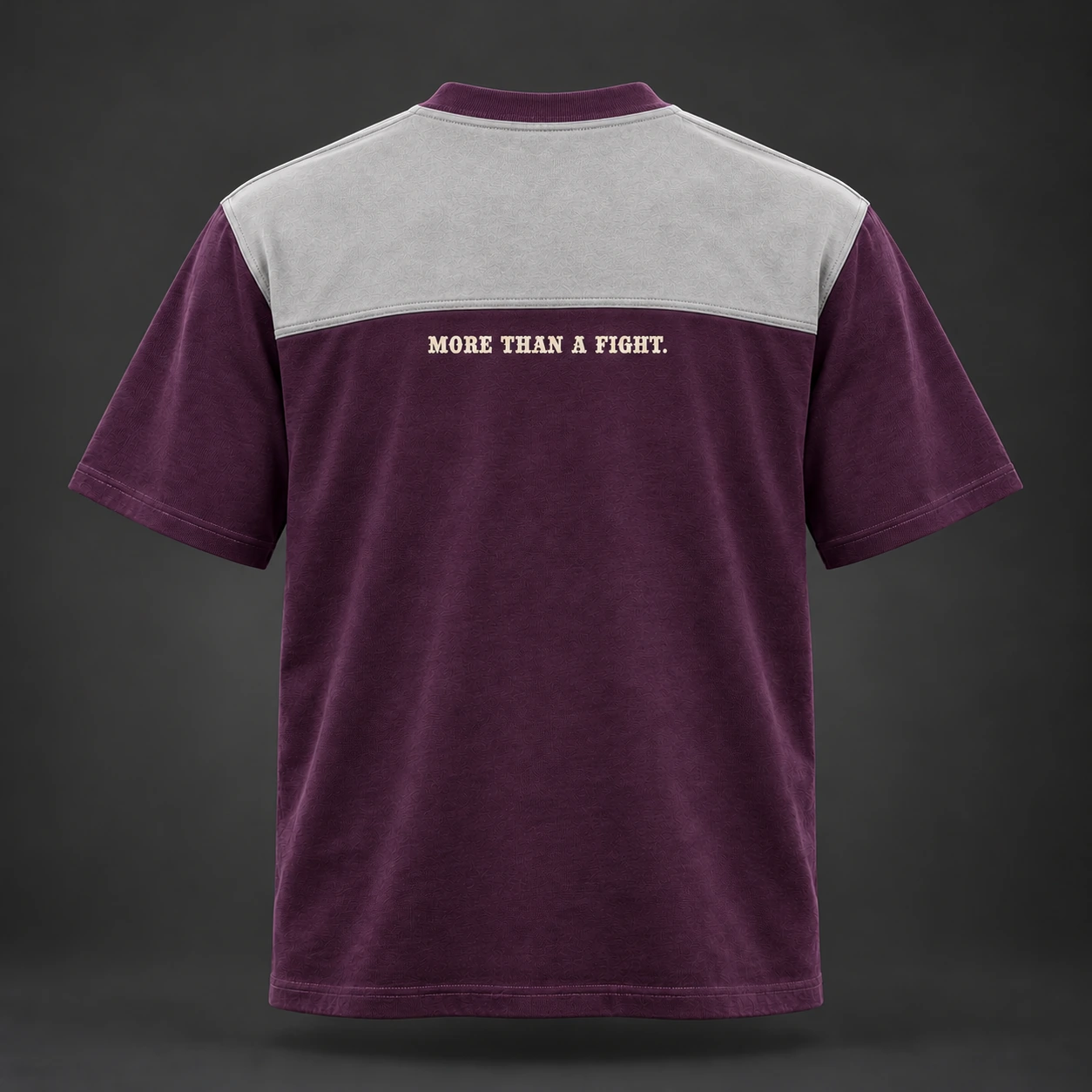 Arena Contrast Tee — Plum / Pewter — Back view (AI demo concept)