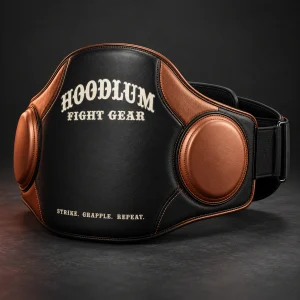 Belly Pad — Black / Copper — Three-quarter view (AI demo concept)