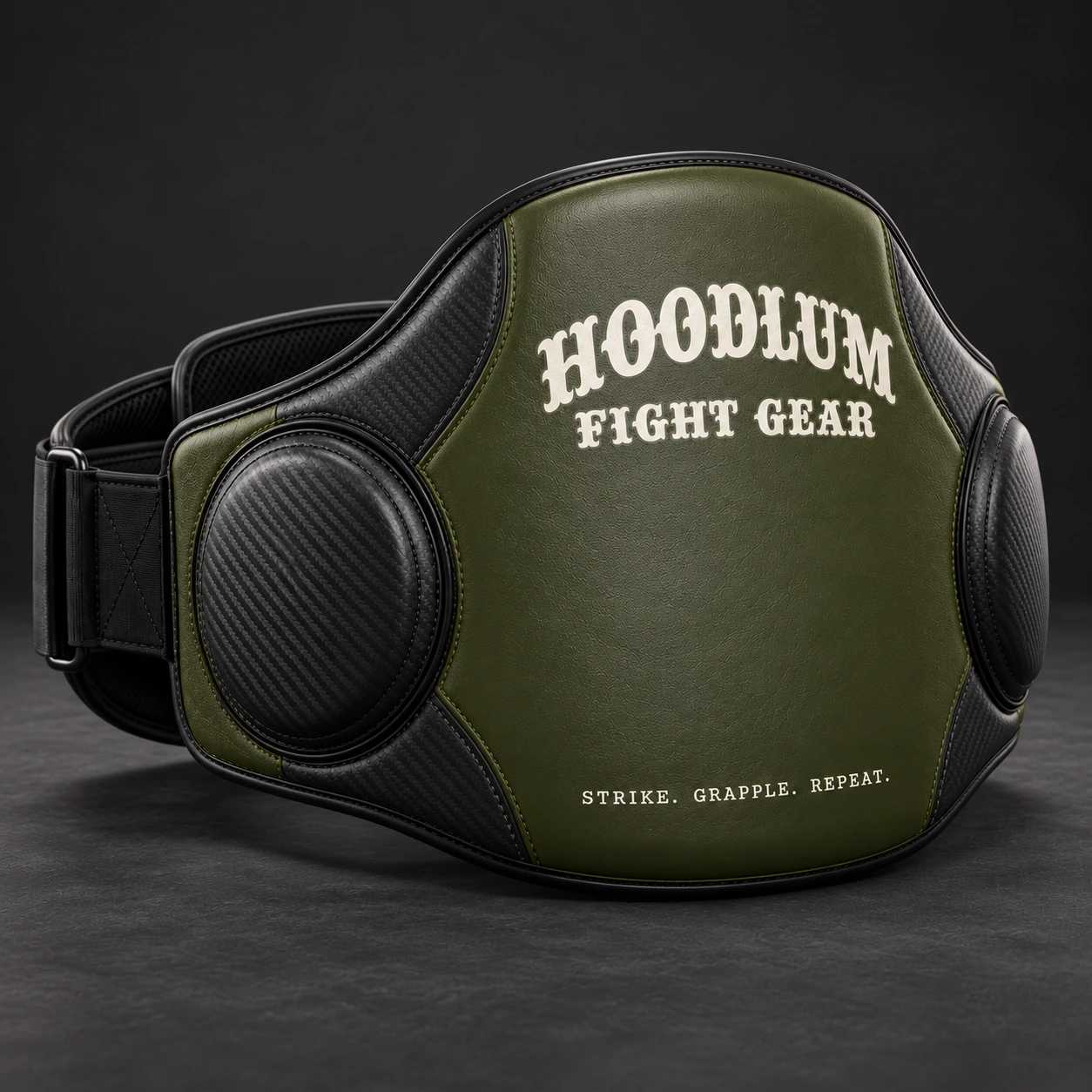 Belly Pad — Olive / Carbon — Opposite-side view (AI demo concept)