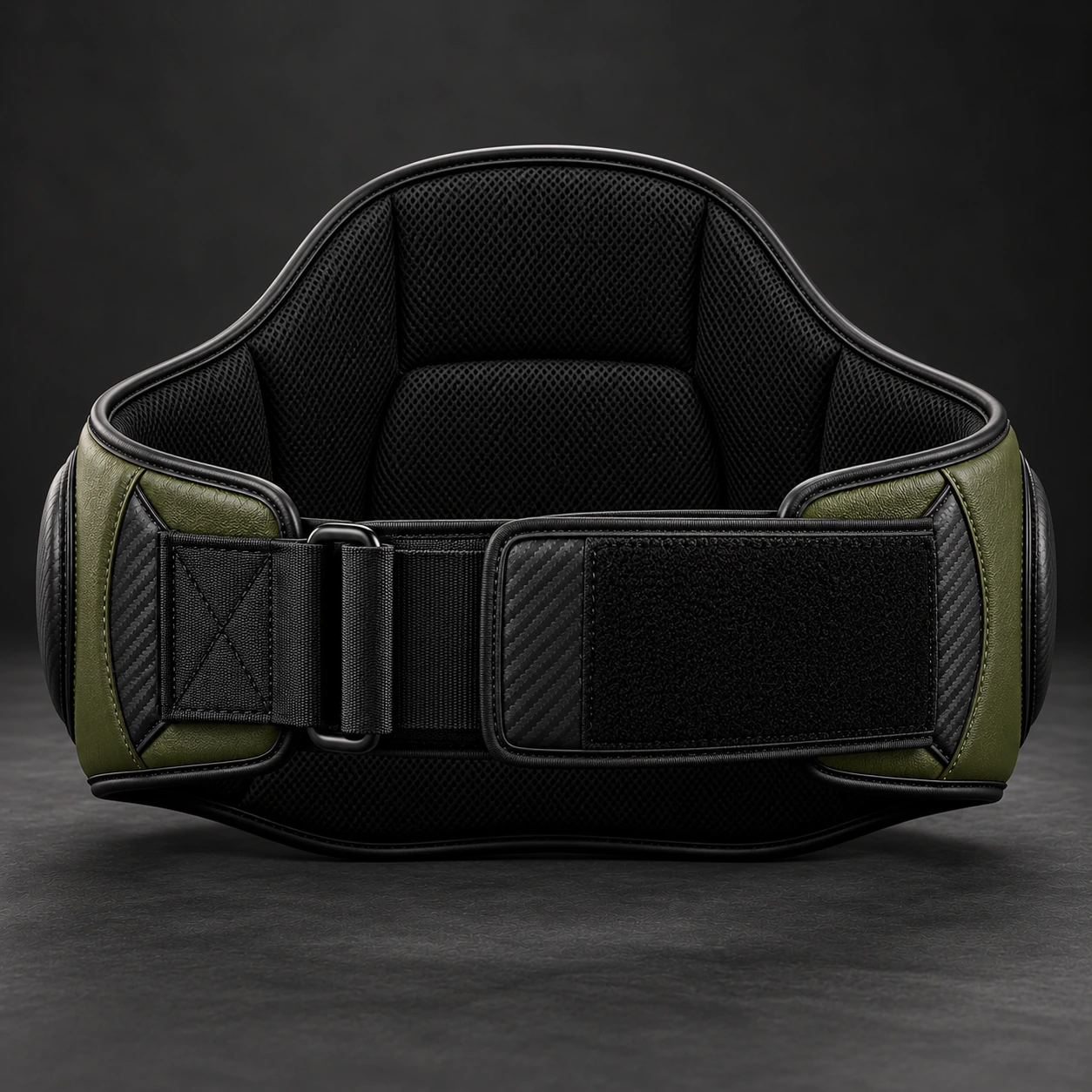 Belly Pad — Olive / Carbon — Rear view (AI demo concept)