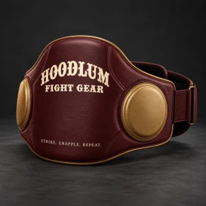 Belly Pad — Oxblood / Brass — Three-quarter view (AI demo concept)