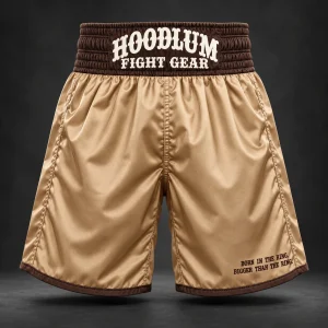 Beyond Ring Boxing Shorts — Camel / Espresso — Front view (AI demo concept)