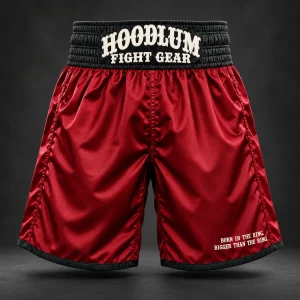 Beyond Ring Boxing Shorts — Crimson / Onyx — Front view (AI demo concept)