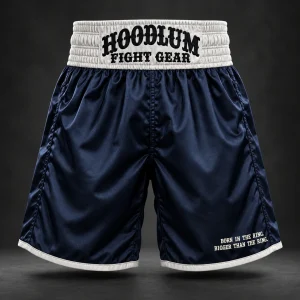 Beyond Ring Boxing Shorts — Midnight / Ice — Front view (AI demo concept)