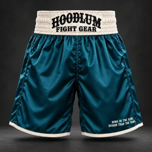 Beyond Ring Boxing Shorts — Petrol / Chalk — Front view (AI demo concept)