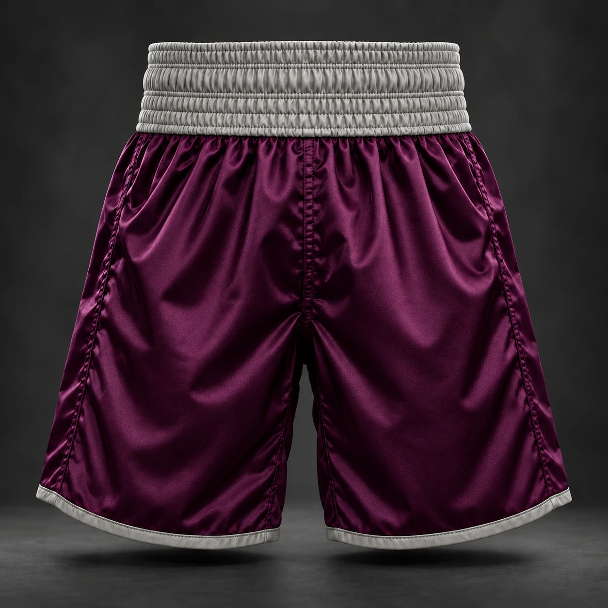 Beyond Ring Boxing Shorts — Plum / Pewter — Back view (AI demo concept)