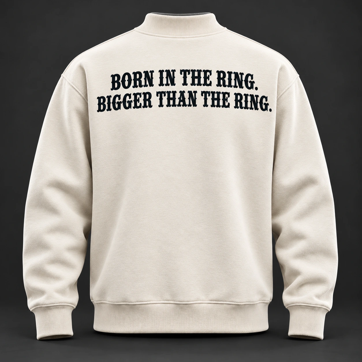 Beyond Ring Mockneck — Bone / Graphite — Back view (AI demo concept)