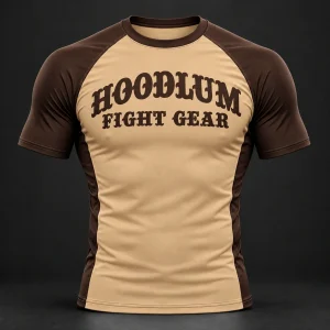 Beyond Ring Panel Rash Guard — Camel / Espresso — Front view (AI demo concept)