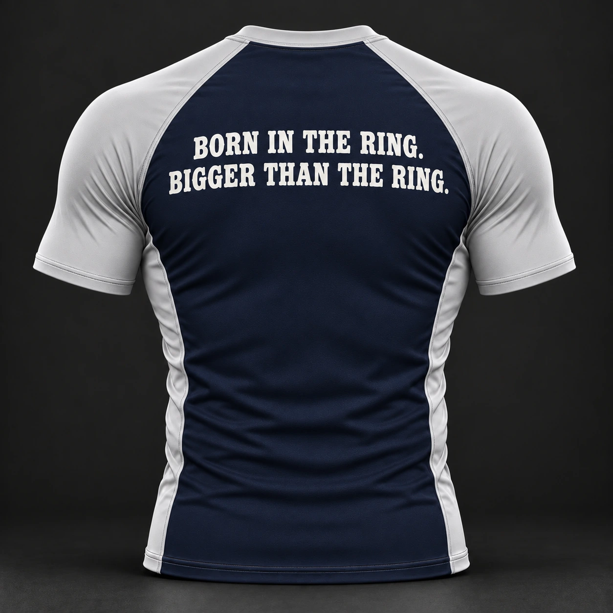 Beyond Ring Panel Rash Guard — Midnight / Ice — Back view (AI demo concept)