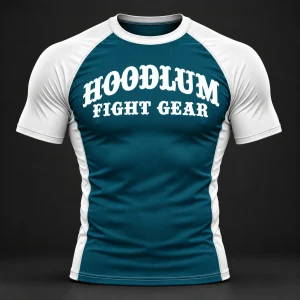 Beyond Ring Panel Rash Guard — Petrol / Chalk — Front view (AI demo concept)