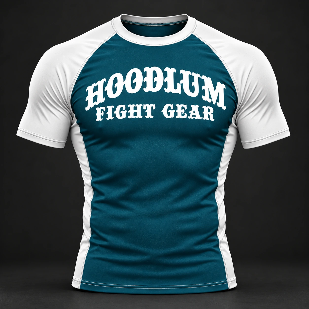 Beyond Ring Panel Rash Guard — Petrol / Chalk — Front view (AI demo concept)