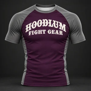 Beyond Ring Panel Rash Guard — Plum / Pewter — Front view (AI demo concept)