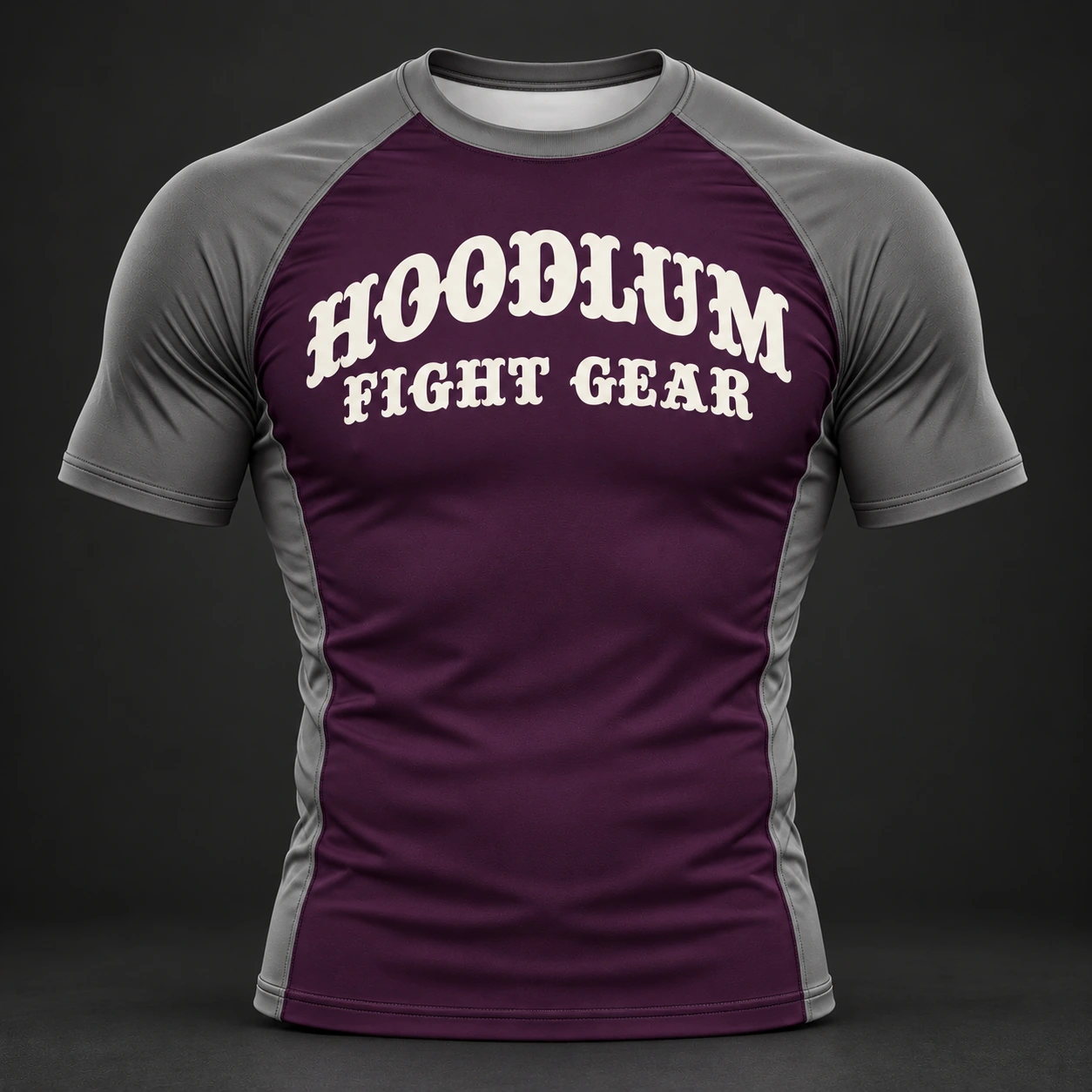 Beyond Ring Panel Rash Guard — Plum / Pewter — Front view (AI demo concept)