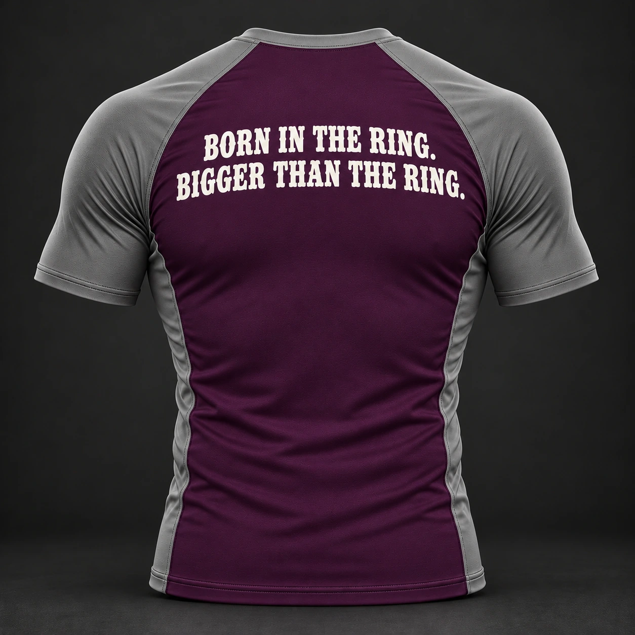 Beyond Ring Panel Rash Guard — Plum / Pewter — Back view (AI demo concept)