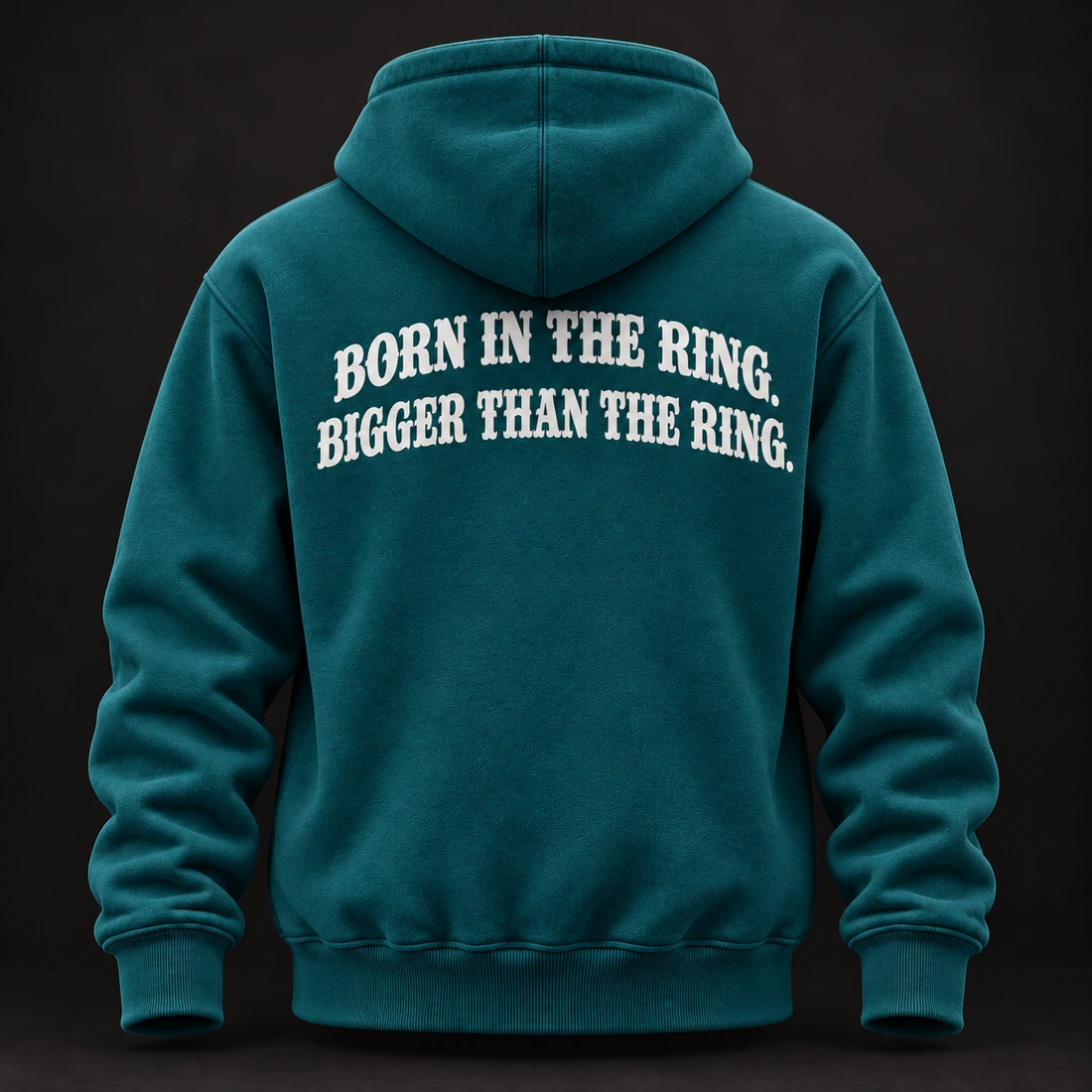 Beyond the Ring Hoodie — Petrol / Chalk — Back view (AI demo concept)
