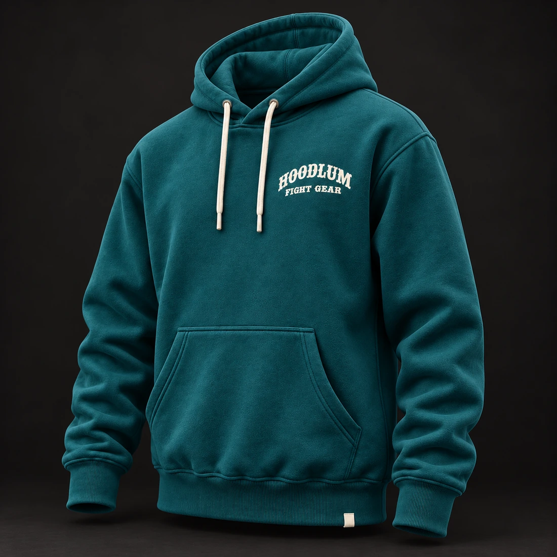 Beyond the Ring Hoodie — Petrol / Chalk — Three-quarter view (AI demo concept)