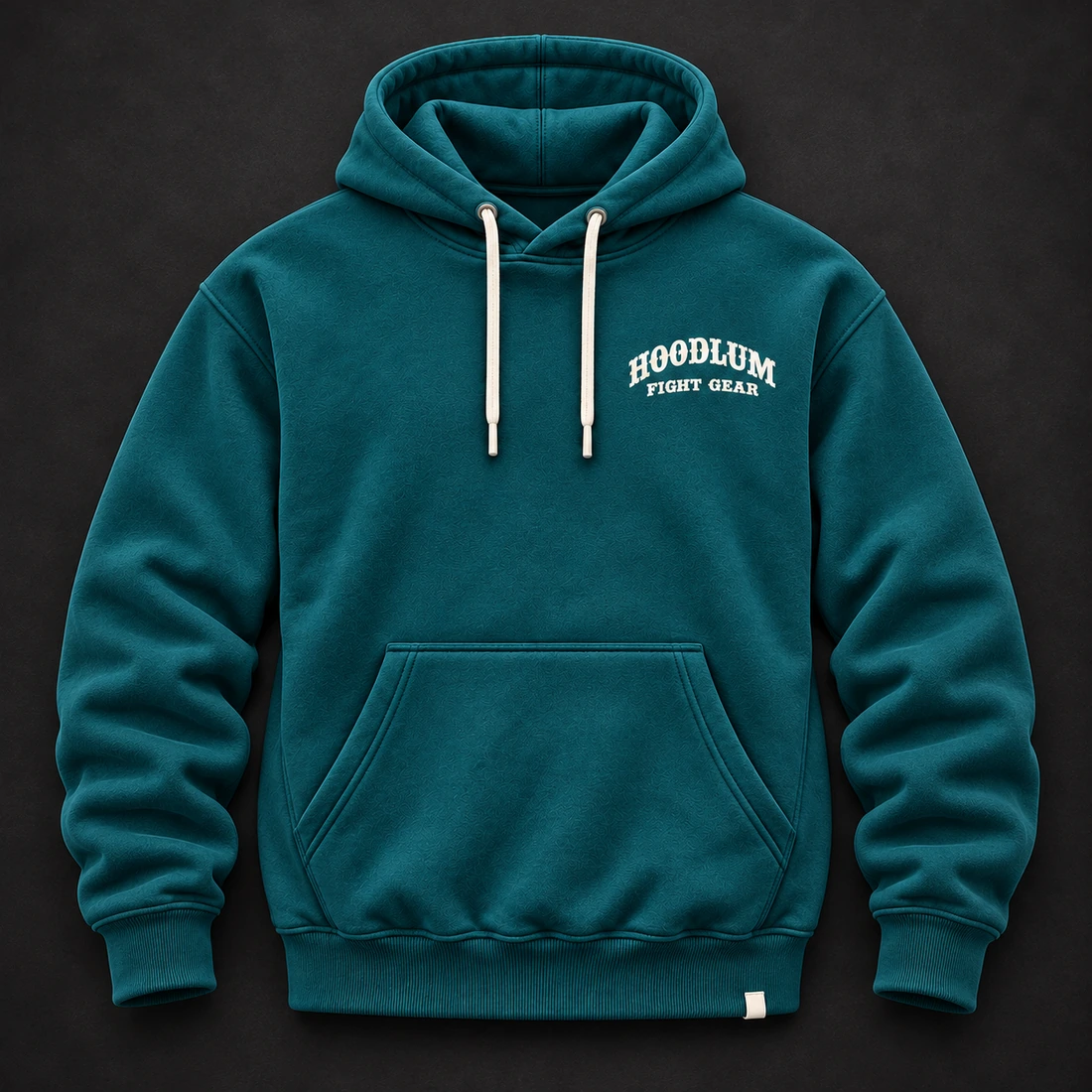 Beyond the Ring Hoodie — Petrol / Chalk — Flat-lay view (AI demo concept)