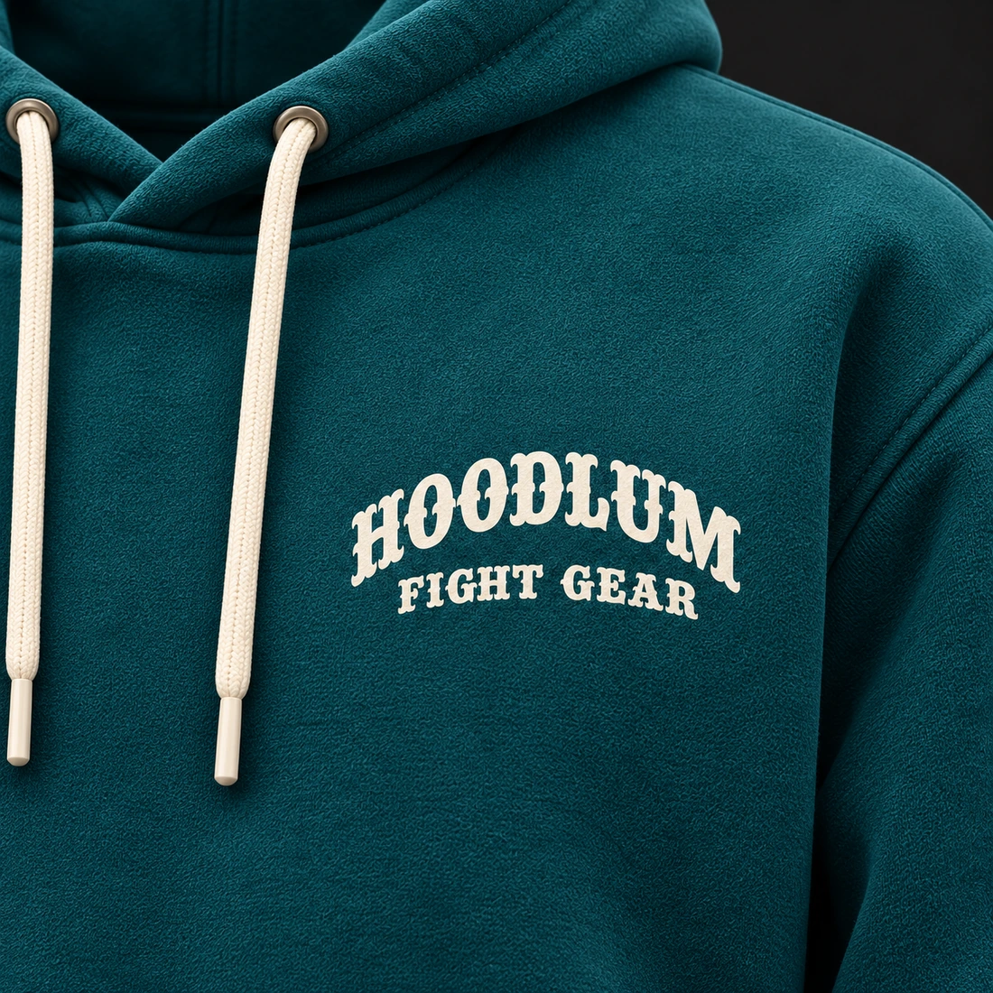 Beyond the Ring Hoodie — Petrol / Chalk — Branding detail (AI demo concept)