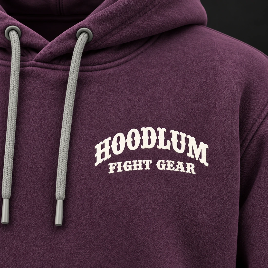 Beyond the Ring Hoodie — Plum / Pewter — Branding detail (AI demo concept)