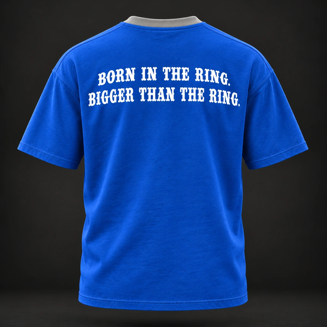 Beyond the Ring Tee — Cobalt / Steel — Back view (AI demo concept)