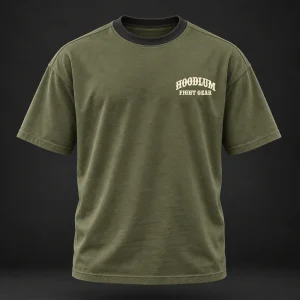 Beyond the Ring Tee — Olive / Carbon — Front view (AI demo concept)