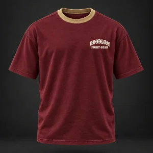 Beyond the Ring Tee — Oxblood / Brass — Front view (AI demo concept)