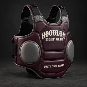 Body Protector — Plum / Pewter — Three-quarter view (AI demo concept)