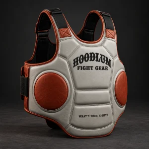 Body Protector — Stone / Rust — Three-quarter view (AI demo concept)