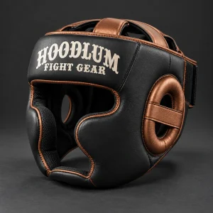 Cage Training Headgear — Black / Copper — Three-quarter view (AI demo concept)