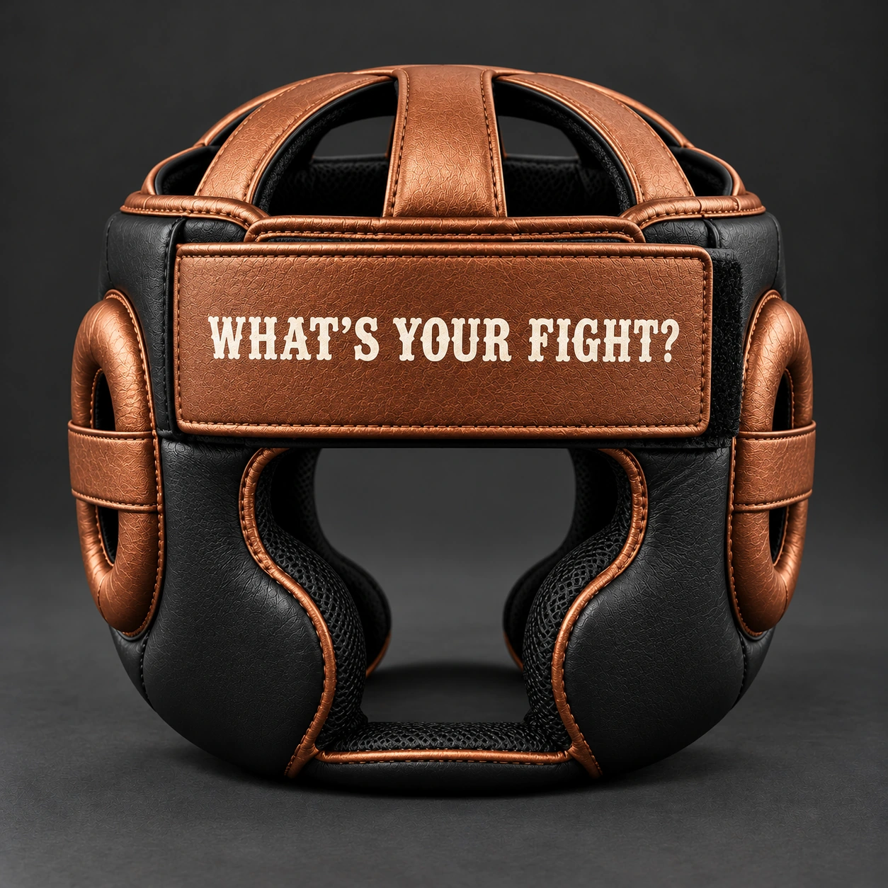 Cage Training Headgear — Black / Copper — Rear view (AI demo concept)