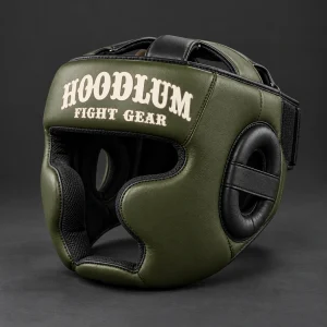 Cage Training Headgear — Olive / Carbon — Three-quarter view (AI demo concept)