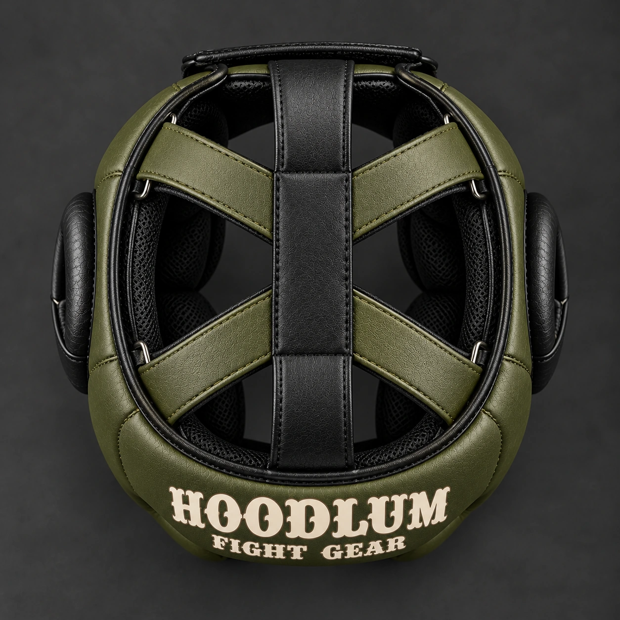 Cage Training Headgear — Olive / Carbon — Top view (AI demo concept)