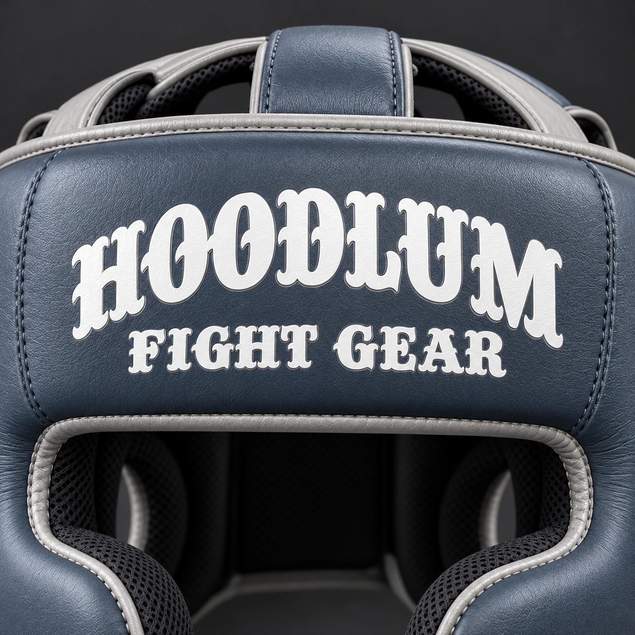 Cage Training Headgear — Slate / Glacier — Branding detail (AI demo concept)