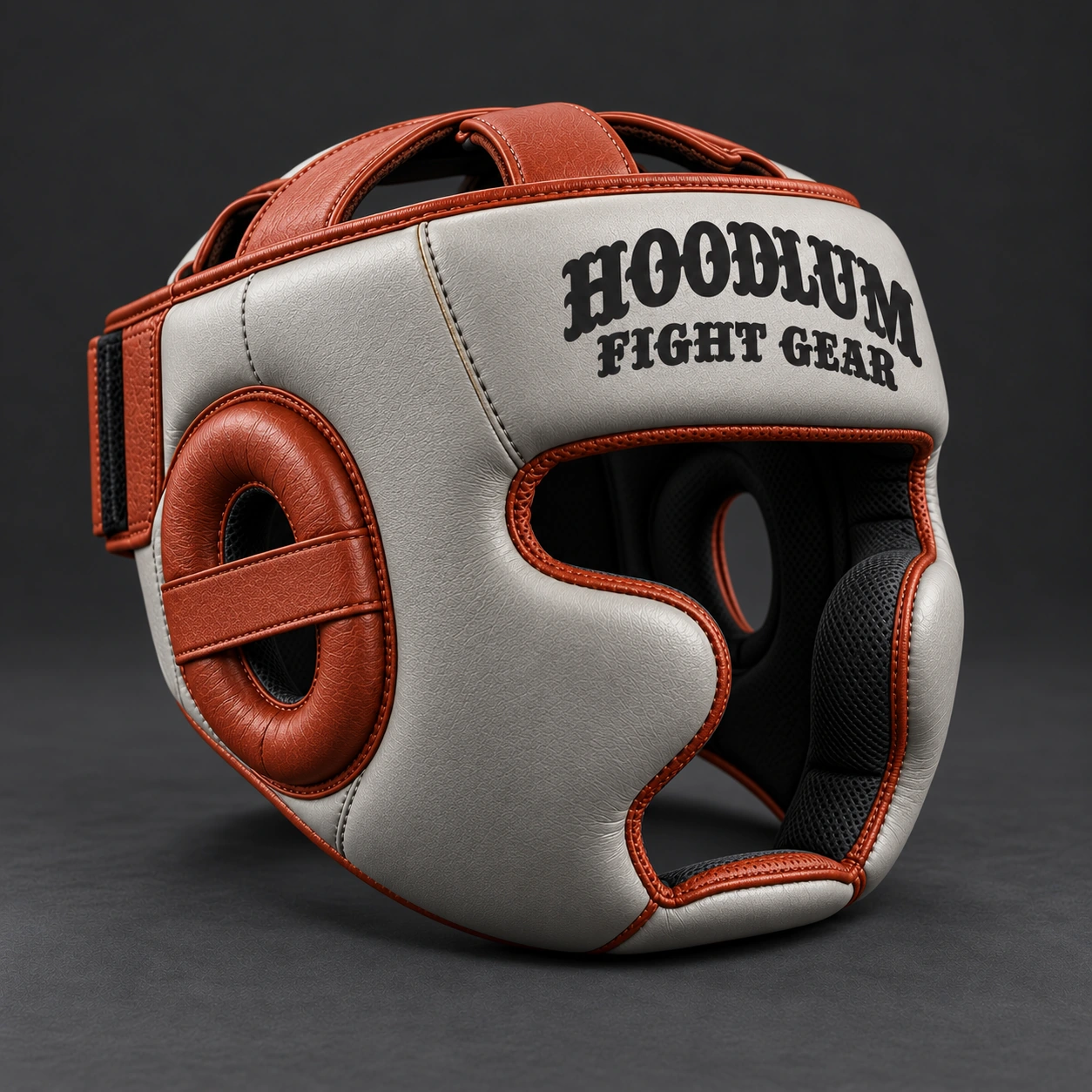 Cage Training Headgear — Stone / Rust — Opposite-side view (AI demo concept)
