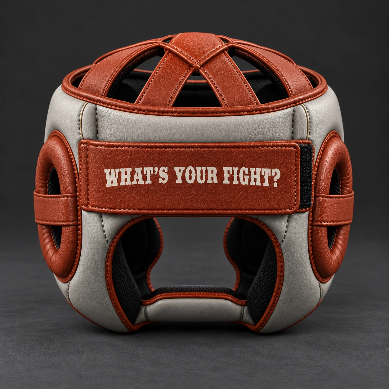 Cage Training Headgear — Stone / Rust — Rear view (AI demo concept)