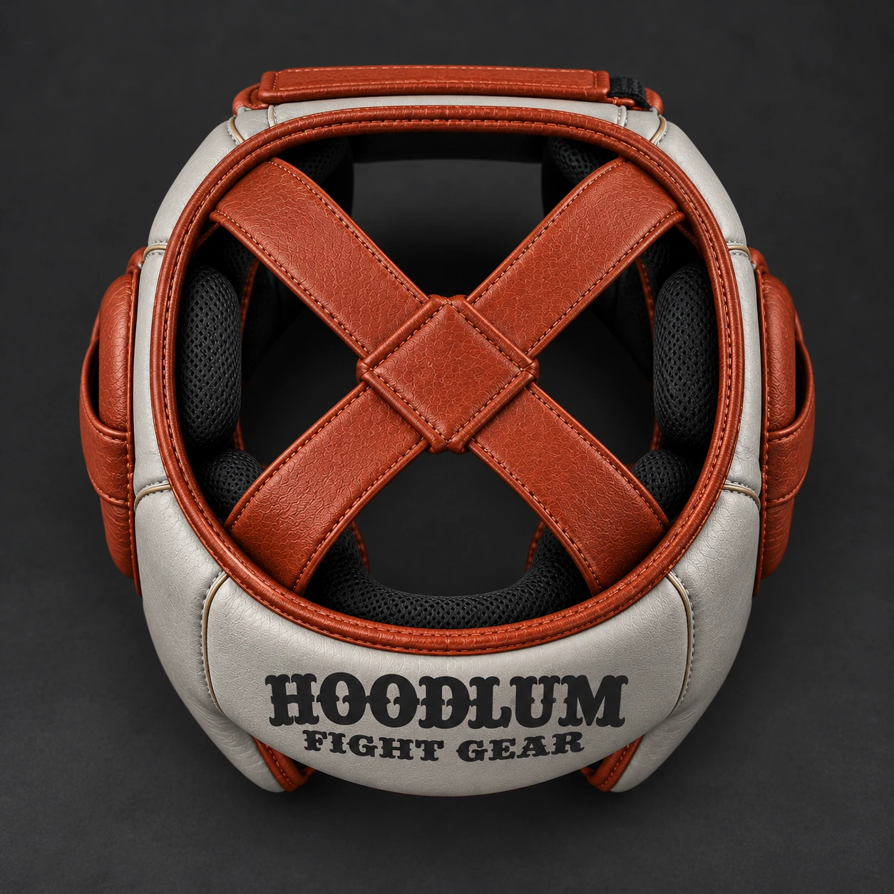 Cage Training Headgear — Stone / Rust — Top view (AI demo concept)