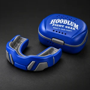 Compact Mouthguard — Cobalt / Steel — Three-quarter view (AI demo concept)