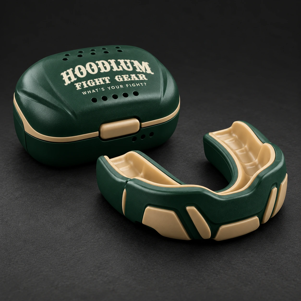 Compact Mouthguard — Forest / Sand — Opposite-side view (AI demo concept)