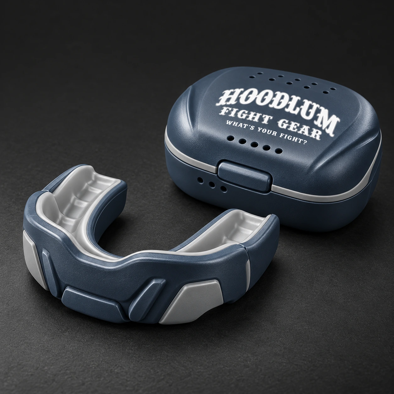 Compact Mouthguard — Slate / Glacier — Three-quarter view (AI demo concept)