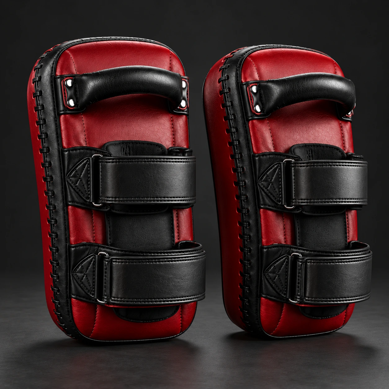 Compact Thai Pads — Crimson / Onyx — Rear view (AI demo concept)