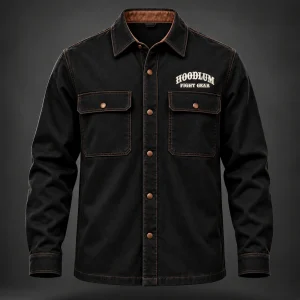 Corner Crew Overshirt — Black / Copper — Front view (AI demo concept)