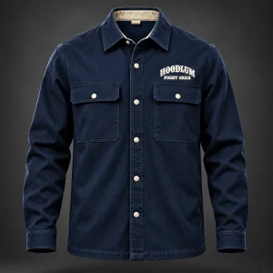 Corner Crew Overshirt — Marine / Bone — Front view (AI demo concept)