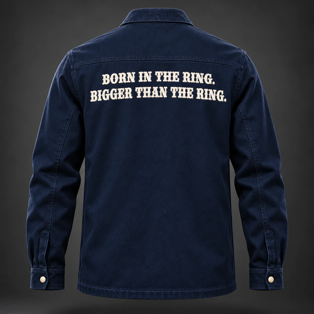 Corner Crew Overshirt — Marine / Bone — Back view (AI demo concept)