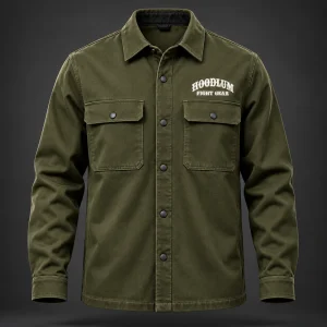 Corner Crew Overshirt — Olive / Carbon — Front view (AI demo concept)