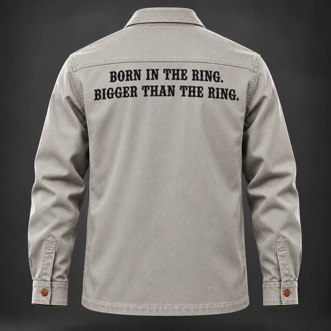 Corner Crew Overshirt — Stone / Rust — Back view (AI demo concept)