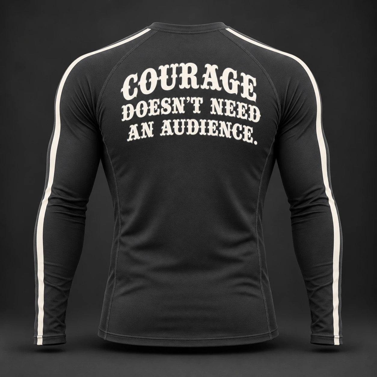 Courage Long Sleeve Rash Guard — Back view (AI demo concept)